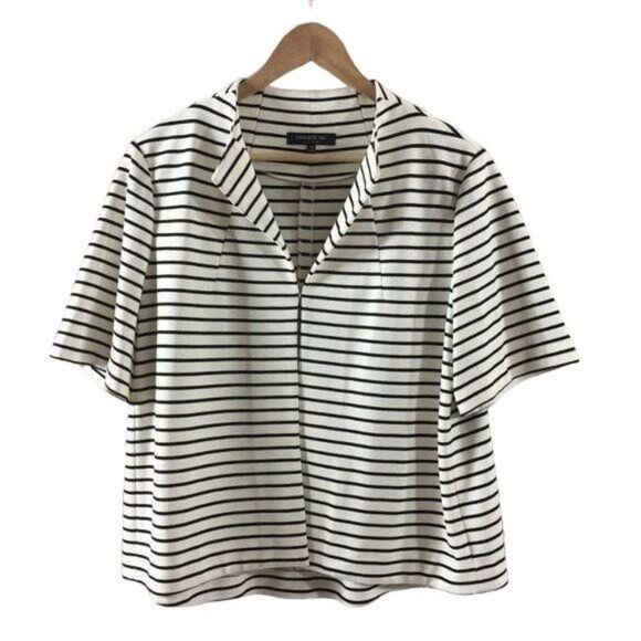 Lafayette 148 Ponte Cream Striped Short Sleeve Open Blazer Jacket Medium Career - Picture 1 of 6